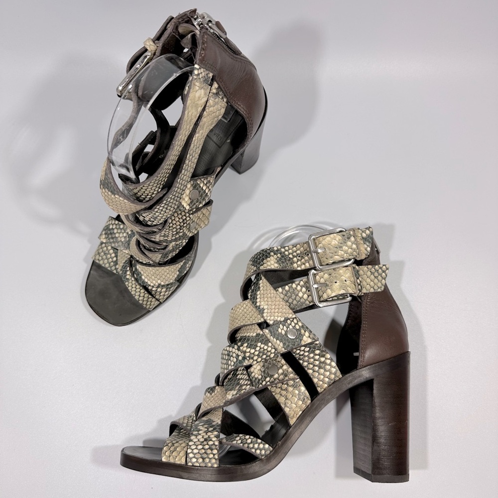Dolce Vita Noree Leather Snakeskin Print Strappy High Heel Sandals 7.5